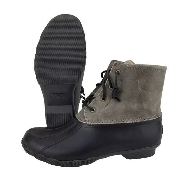 ✅Sperry Saltwater Black Grey Duck Leather Boots Women's 9.5 Winter Work Wear - Picture 2 of 12